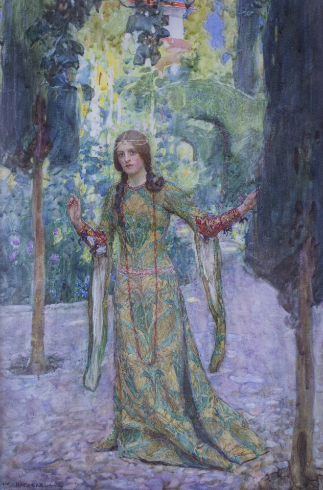 William Hatherell pre-raphaelite watercolour, illustrator for Thomas Hardy, William Blake, Dante Gabriel Rosetti and J.M.Barrie